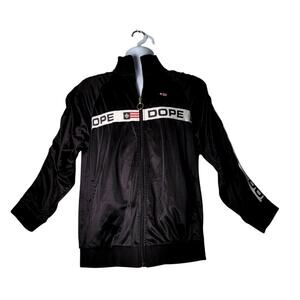 Dope Track Jacket Men’s XL Black Full Zip Retro Streetwear Logo Tape Polyester